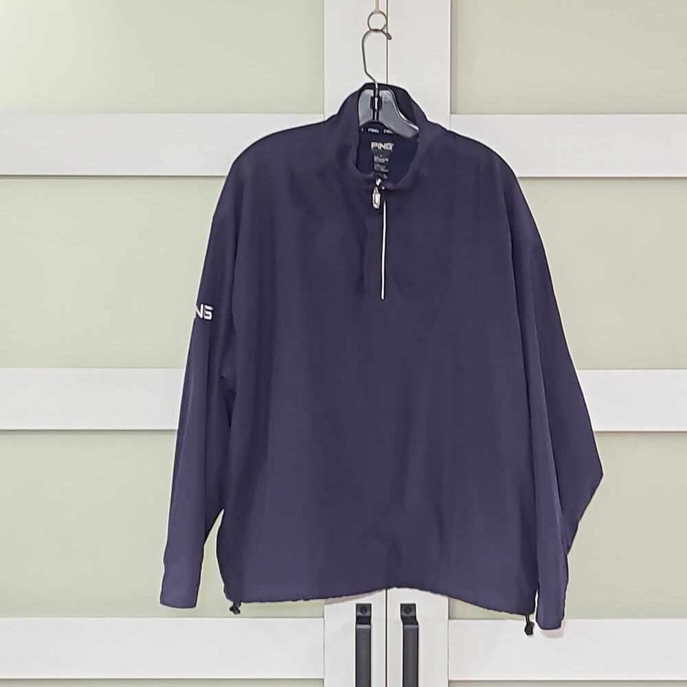 Ping Collection 1/4 Zip Pullover Windbreaker Rain Jacket Size Large Navy Blue